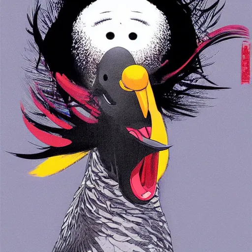 Image similar to illustration of big bird losing it by ilya kuvshinov katsuhiro otomo