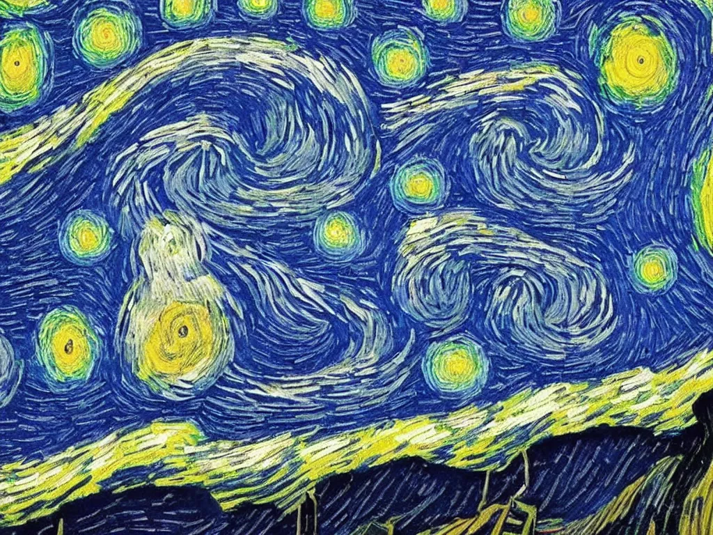 Image similar to van gogh starry night rotated 1 8 0 ⁰ degrees