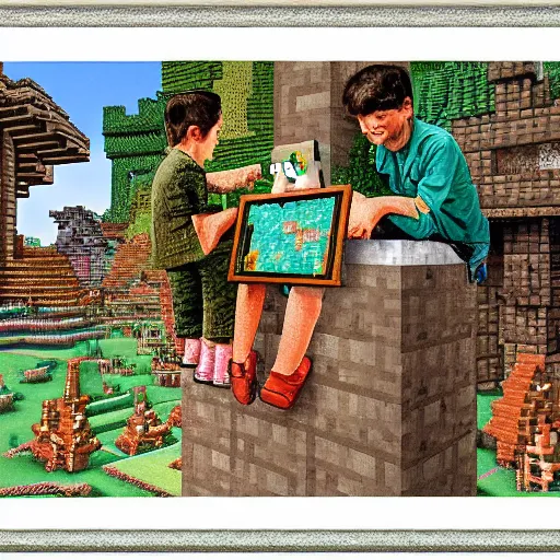 Image similar to minecraft world by norman rockwell