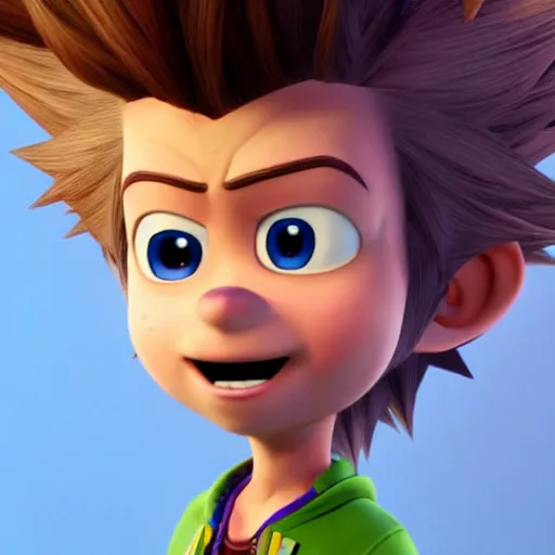 Image similar to Jimmy Neutron from Nickelodeon as an NPC character in the video game Kingdom Hearts, Jimmy neutron Boy Genius, Sora is in the camera, Crossover with Nick and Square Enix, UHD 4k, RTX On, Arnold Render, Unreal Engine 4, Award winning visuals, Godrays, beautiful detailed intricate insanely detailed octane render, Playstation 5 graphics