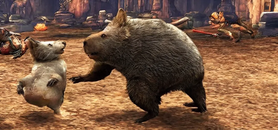 Image similar to wombat fights wombat in mortal kombat