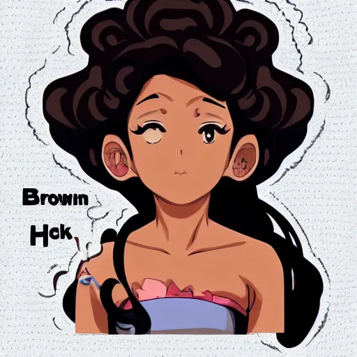 Image similar to A brown skinned woman with curly black hair as an anime character