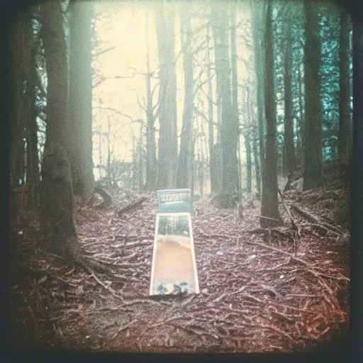 Image similar to skinwalker in a forest, blurry photo, polaroid, expired film,