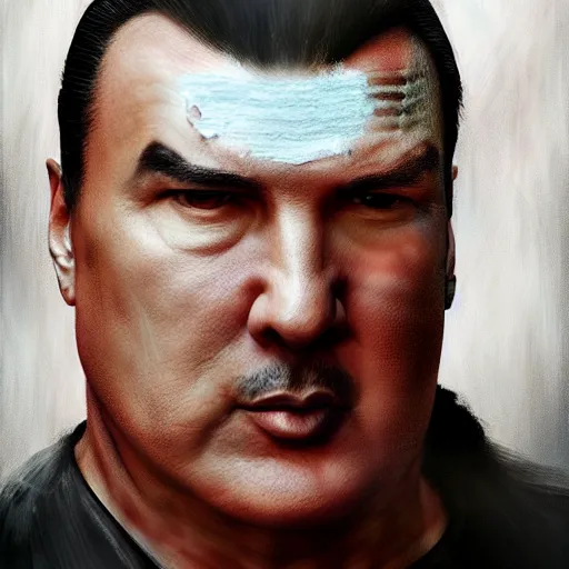 Image similar to steven seagal with bandages and broken arm and face wounds, digital painting, artstation, concept art, smooth, sharp focus, artwork by liam wong, patriotic, detailed