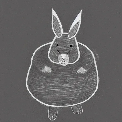 Prompt: schematic drawing of big chungus with pencils and triangle ruler lying next to the drawing