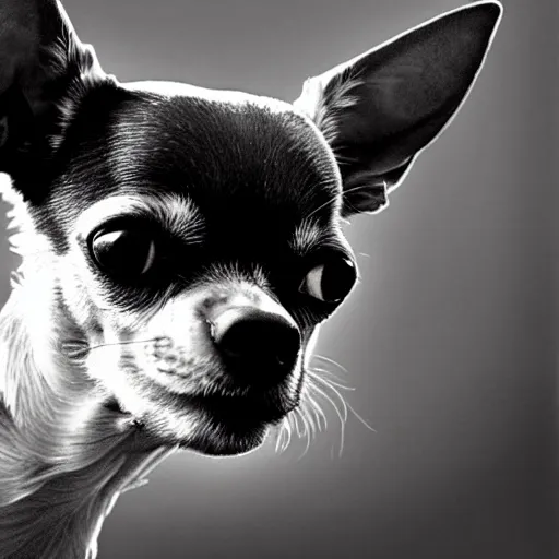 Prompt: portrait of a chihuahua looking angry, by martin ansin, highly detailed, cinematic, extremely detailed, high quality