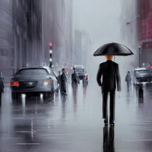 Prompt: man walking down new york street, pulling broken mechanical dog, rainy, elegant, highly detailed, digital painting, artstation, concept art, matte sharp focus, illustration