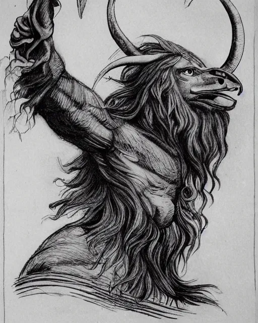 Prompt: human / eagle / lion / ox hybrid. horns, beak, mane. symmetrical. drawn by da vinci