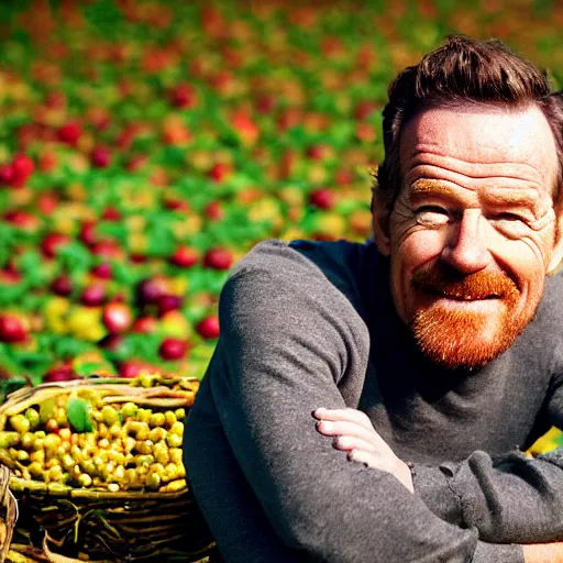 Image similar to closeup portrait of bryan cranston happy face surrounded by cranberries, food photography, natural light, sharp, detailed face, magazine, press, photo, steve mccurry, david lazar, canon, nikon, focus