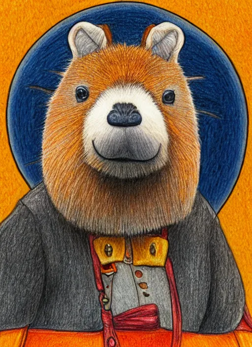 Image similar to detailed colored pencil drawing of a anthropomorphic capybara as a pirate