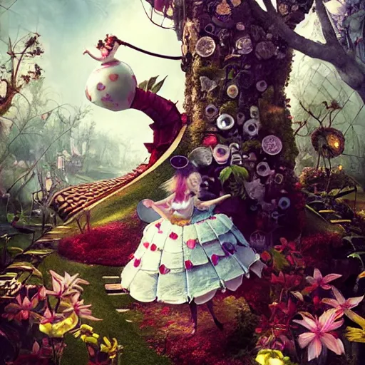 Image similar to alice in wonderland, by ray caesar and vincent callebaut and sandra chevrier, trending on artstation hq, deviantart, pinterest, 4 k uhd image