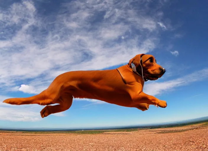 Image similar to brown dauchshund skydiving in a jumpsuit