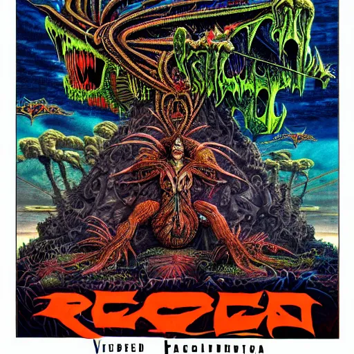 Image similar to thrash metal album cover in the style of roger dean, realistic, sharp focus, 8k high definition, insanely detailed, intricate, elegant, art by philippe druillet and virgil finlay