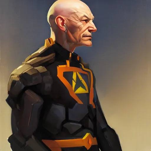 Image similar to Greg Manchess portrait painting of Professor X as Overwatch character, medium shot, asymmetrical, profile picture, Organic Painting, sunny day, Matte Painting, bold shapes, hard edges, street art, trending on artstation, by Huang Guangjian and Gil Elvgren and Sachin Teng