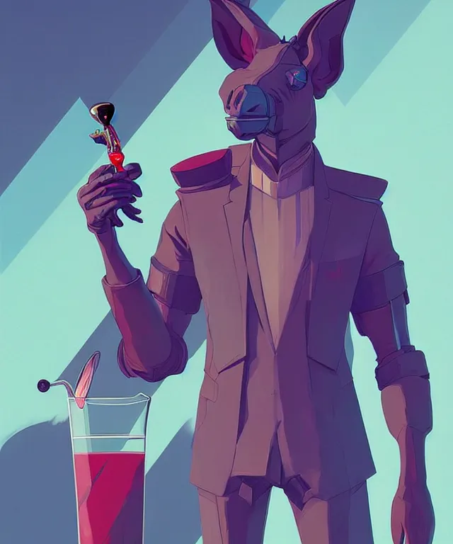 Image similar to a portrait of an anthropomorphic donkey holding a martini, cyberpunk!, fantasy, elegant, digital painting, artstation, concept art, matte, sharp focus, illustration, art by josan gonzalez