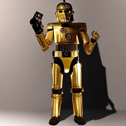 Prompt: screencap of c - 3 p 0 in a star wars movie