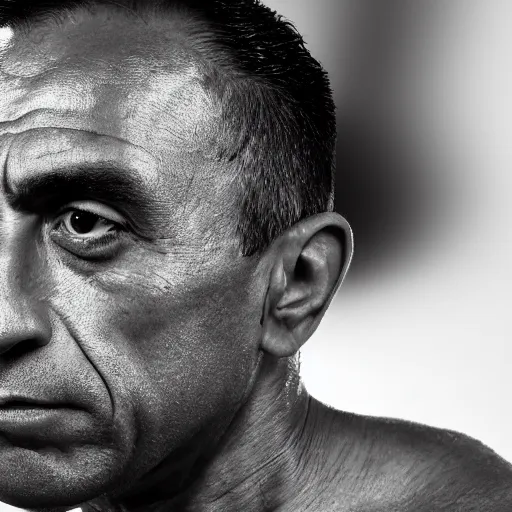 Image similar to photo of a close portrait of eric zemmour as a bodybuilder, studio lightning, 4 k, highly detailled