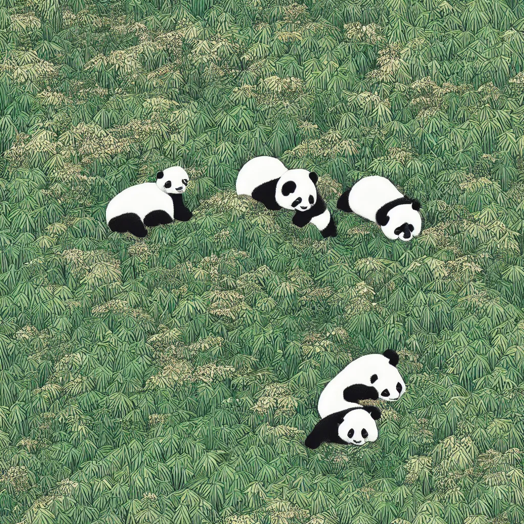 Prompt: isometric view illustration of a bamboo forest and panda, highly detailed mid day by victo ngai