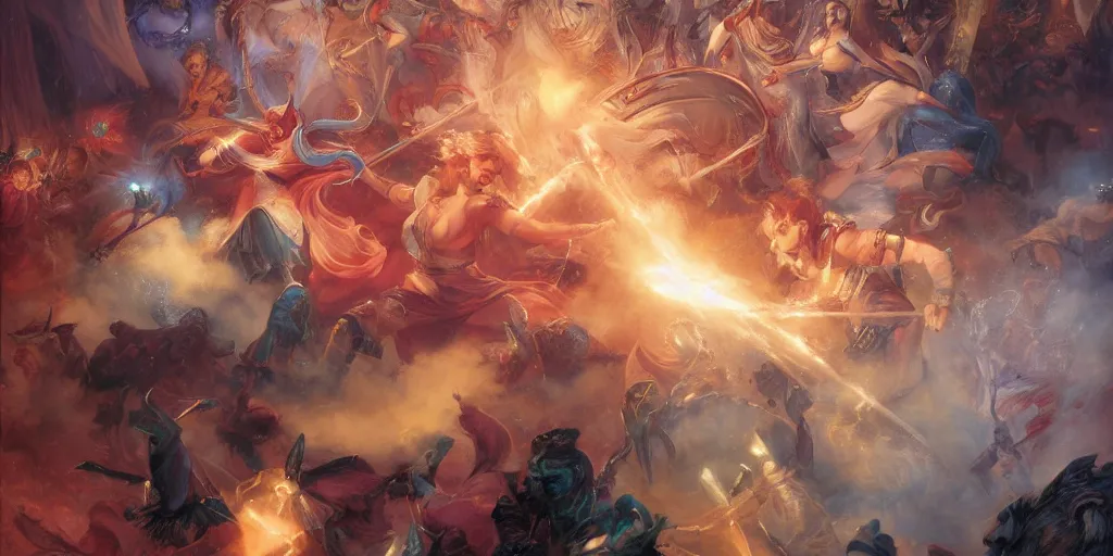 Image similar to Battle of the mages by Adrian Smith and Delphin Enjolras and Daniel F. Gerhartz