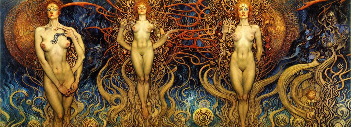 Image similar to Divine Chaos Engine by Karol Bak, Jean Delville, William Blake, Gustav Klimt, and Vincent Van Gogh, symbolist, visionary