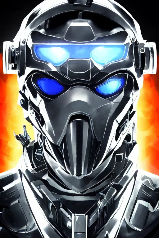 Image similar to cyber cyborg ninja mask helmet metal gear solid artic suit swat commando, global illumination ray tracing hdr fanart arstation by sung choi and eric pfeiffer and gabriel garza and casper konefal, a spectacular view cinematic rays of sunlight comic book illustration, by john kirby