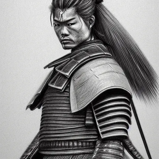 Prompt: a samurai, beautiful, pencil sketch, HD,highly detailed