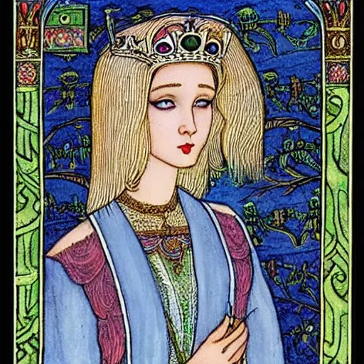 Image similar to beautiful young medieval queen by ivan bilibin