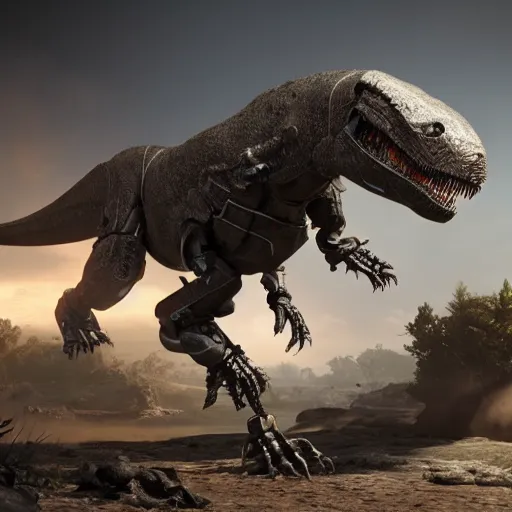 Prompt: t-rex robot, cryengine, unreal engine, 8k, hyperrealistic, as coherent as Dall-E 2