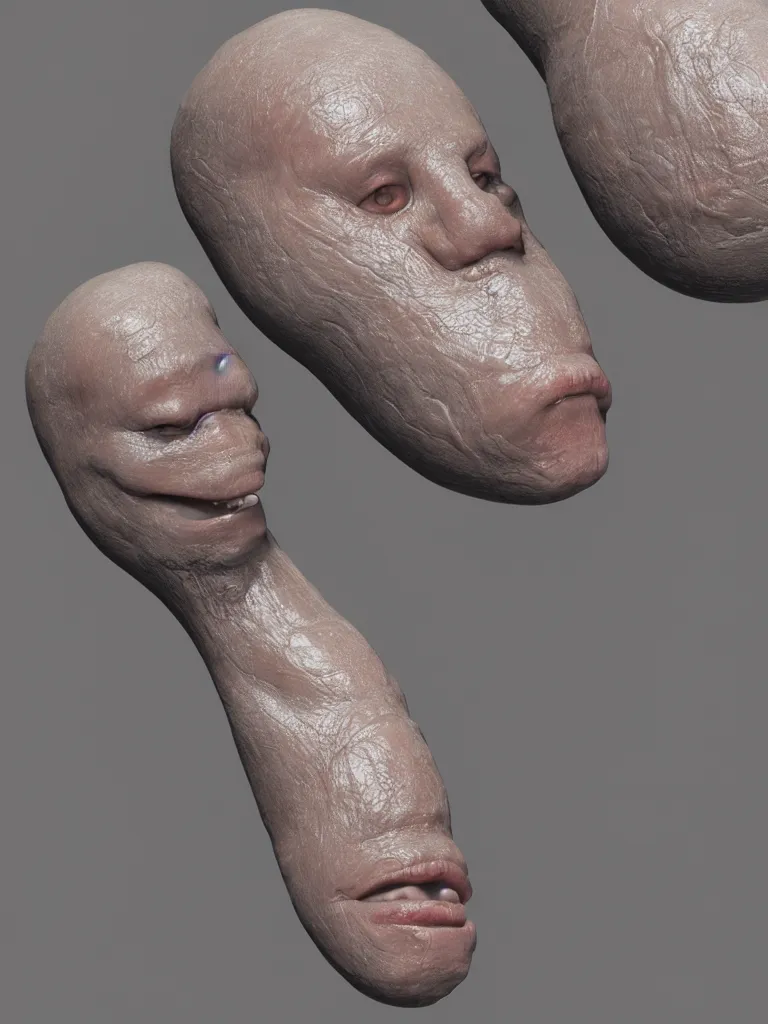 Image similar to a 3d primitive tube shape, texture-mapped with human skin, straight smooth vertical , highly realistic, Surface Painter, hyper-real, 4k, Octane render