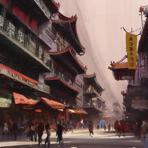 Image similar to concept art, chinatown of san francisco, by james gurney, greg rutkowski, john howe, artstation