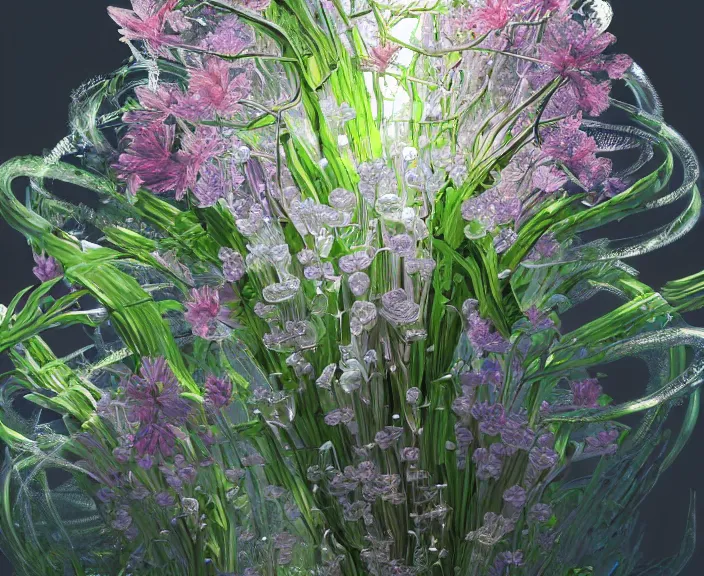 Prompt: transparent clear see - through image of twisting robots, lush botany, floral environment, ultra realistic, concept art, minimalism, photorealistic, octane render, 8 k, unreal engine. art by gustave dore and nori inoguchi and sam kaplan and zachary goulko and christopher marley and artgerm and alphonse mucha