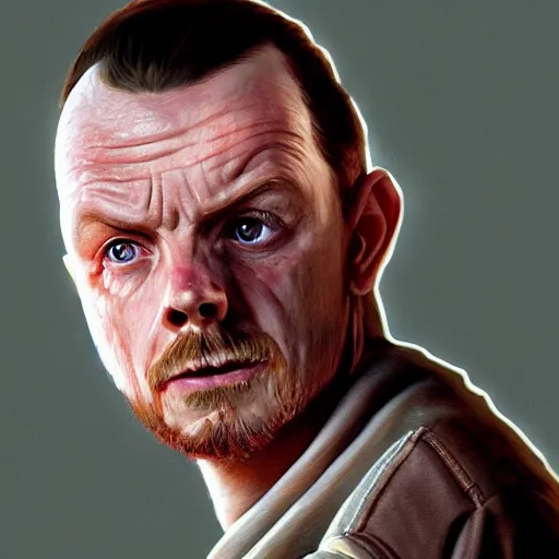 Image similar to simon pegg portrait, horror core, apocalyptic, pool cue, sharp focus, fiction, hyper detailed, digital art, trending in artstation, cinematic lighting, studio quality, smooth render, unreal engine 5 rendered, octane rendered, art style and nixeu and wlop and krenz cushart