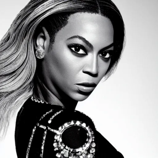 Prompt: beyonce with strands of diamonds for hair, studio photo