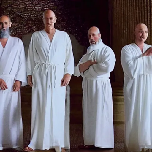 Prompt: the prophets of greater israel. in white robes. cinematic. photograph. epic framing