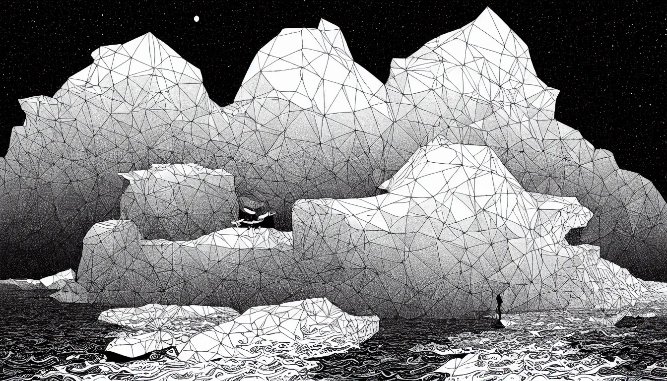 Image similar to iceberg by nicolas delort, moebius, victo ngai, josan gonzalez, kilian eng