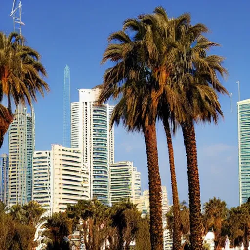 Prompt: tel aviv view the end of the world with palm trees