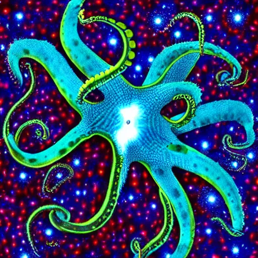 Prompt: an octopus camouflaged in cosmic background radiation