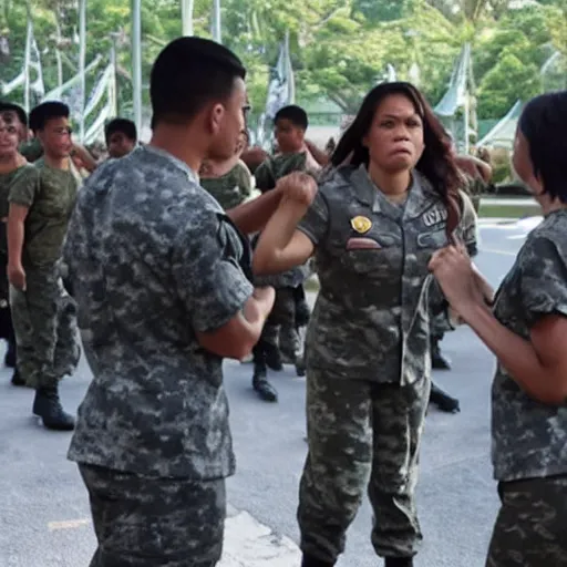 Prompt: photo of Sarah Duterte training in ROTC