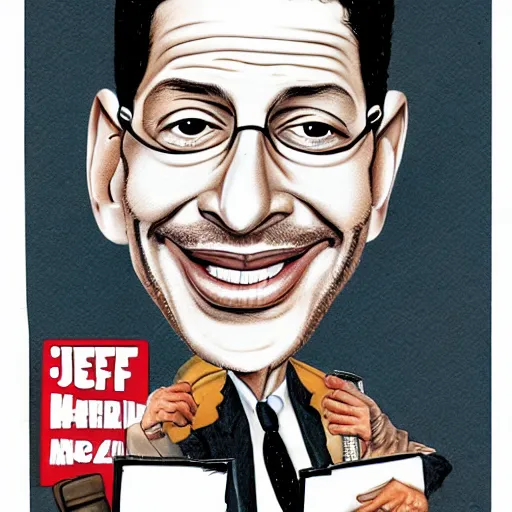 Image similar to a caricature portrait of Jeff Goldblum drawn by Mort Drucker Mad Magazine