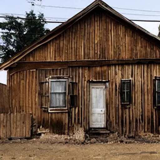 Prompt: a photograph of an old wooden house that looks like Bibi Netanyahu, sharp