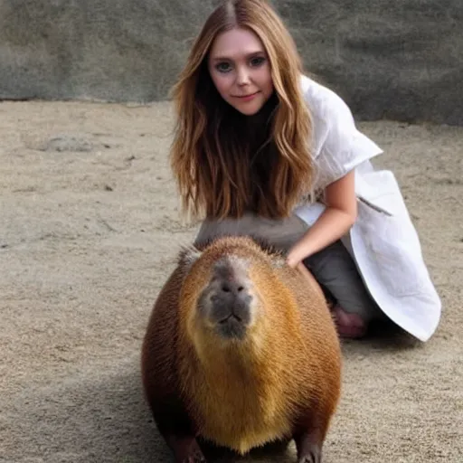 Prompt: photo of elizabeth olsen with a capybara, ultra detailed, photo realistic