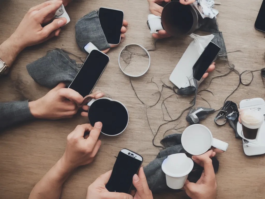 Image similar to coffee cups and smartphones on table