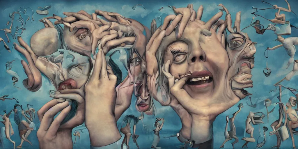 Image similar to delusionville, surrealism aesthetic, detailed facial expressions