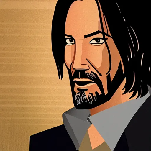 Prompt: John Wick on vacation in a hotel, cartoon style, soft light