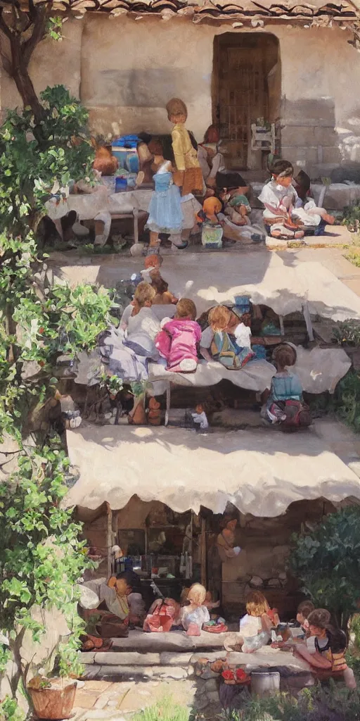 Image similar to Painting of children resting in the shade of a patio in a rural village by Cushart Krenz