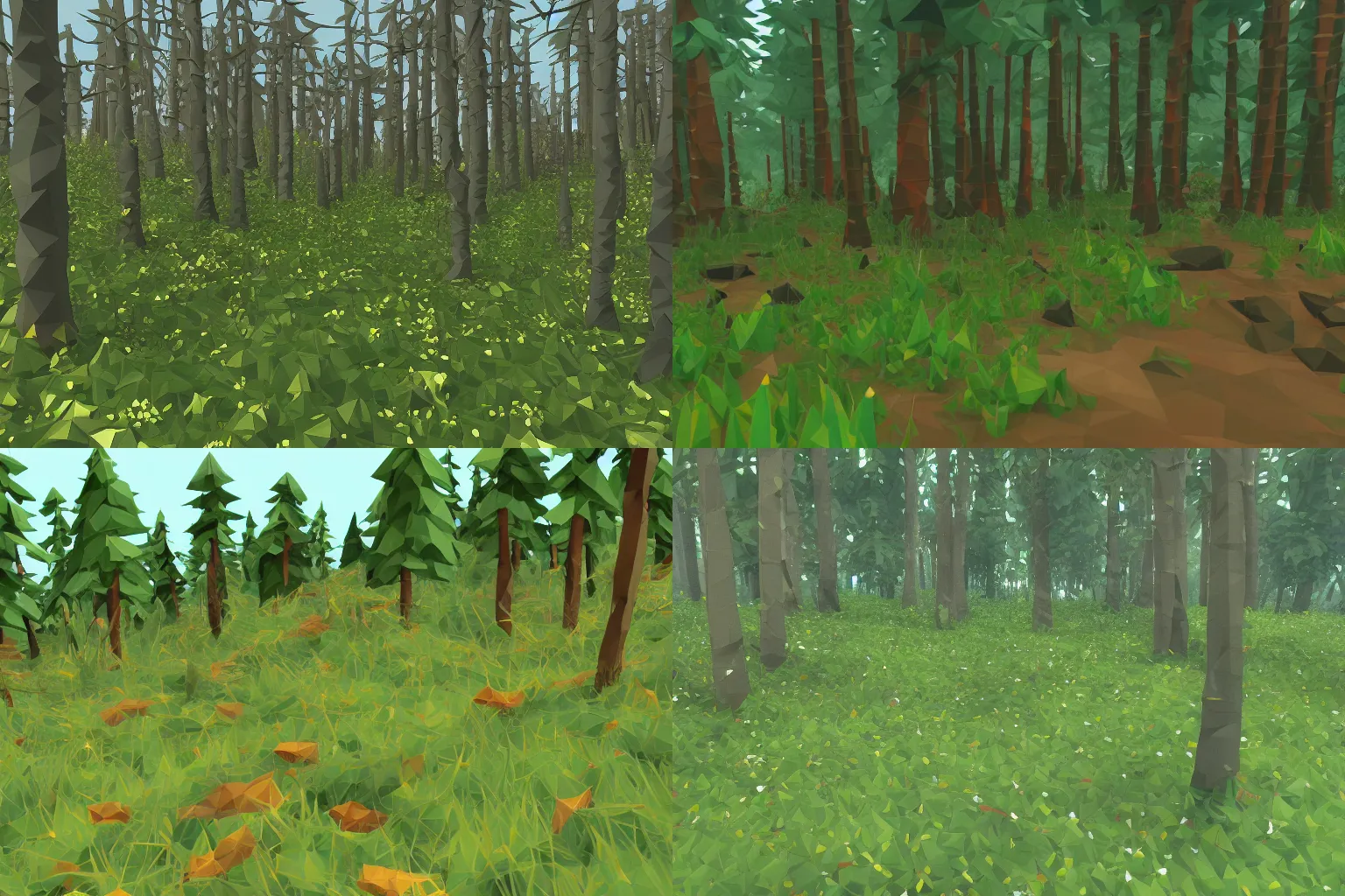Prompt: rough forest full of disgusting flora, low poly model