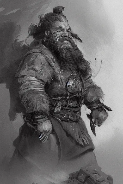 Prompt: Concept art of a dwarf by Even Amundsen, pencil