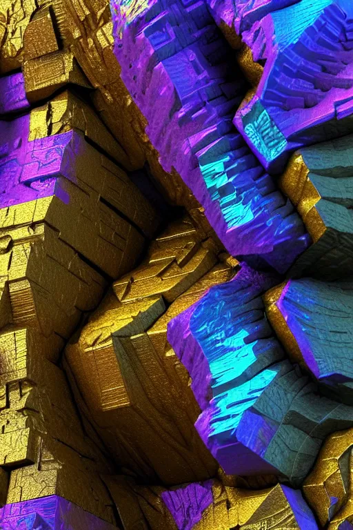Image similar to concept art of totally fractal bismuth mineral giant golem : : shiny rainbow bismuth fractalization patterns : : extremely high details, masterpiece, photorealistic, hyperrealism, vray, octane render, volumetric lighting, depth of field, bokeh, artstation, cgsociety by elyse graham, johannen voss, greg broadmore