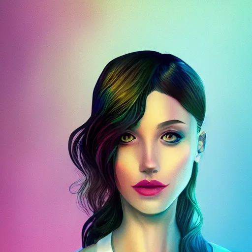 Image similar to portrait of a woman inspired by lois van baarle, illustration iridescent, iridescent background, hair styles, light make up, cinematic 8 k
