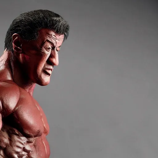 Image similar to animatronic Sylvester Stallone, exposed mechanics, photo, Stan Winston studios, detailed, 4k